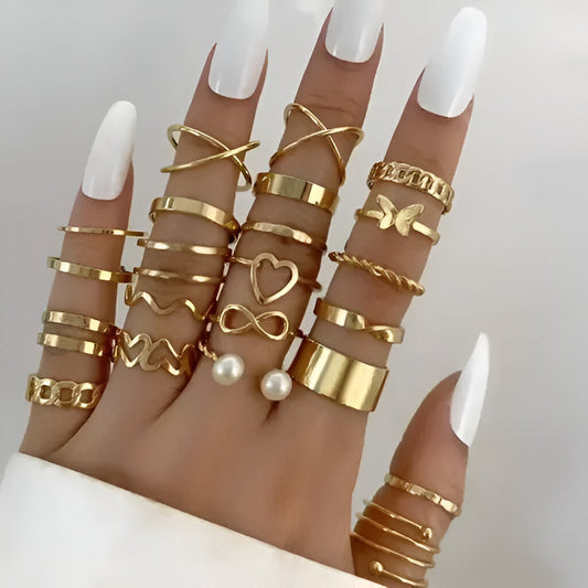 💍 Jewels Galaxy – Gold Plated Stackable Rings Set (23 Pieces) ✨